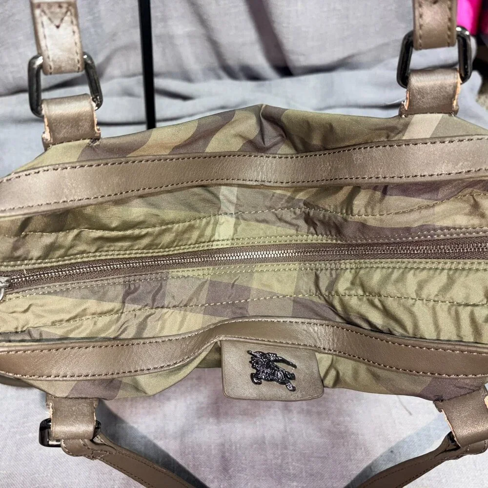 Burberry Green Plaid Tote Bag
